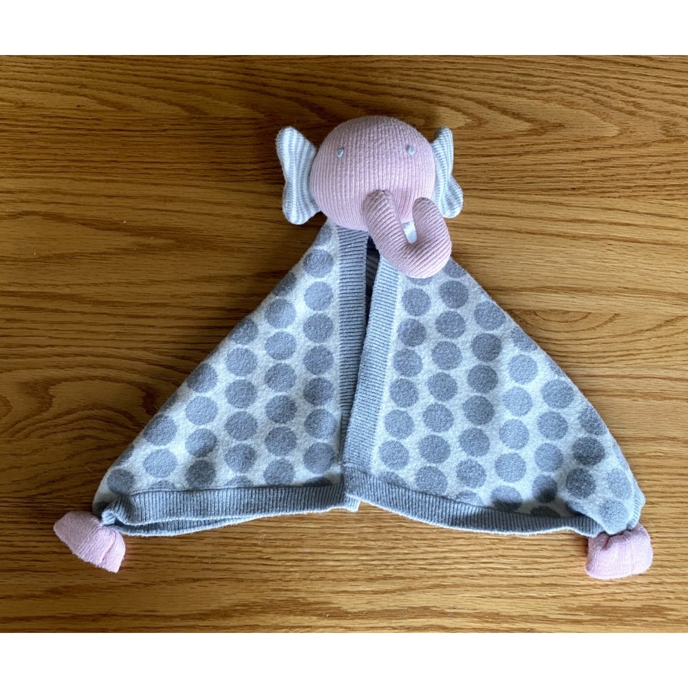 NYGB Pink Elephant Grey White Polka Dot Circle Lovey Security Blanket Knit